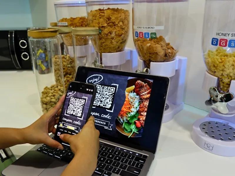 Hombre mostrando un código QR en su móvil para acceder al menú digital